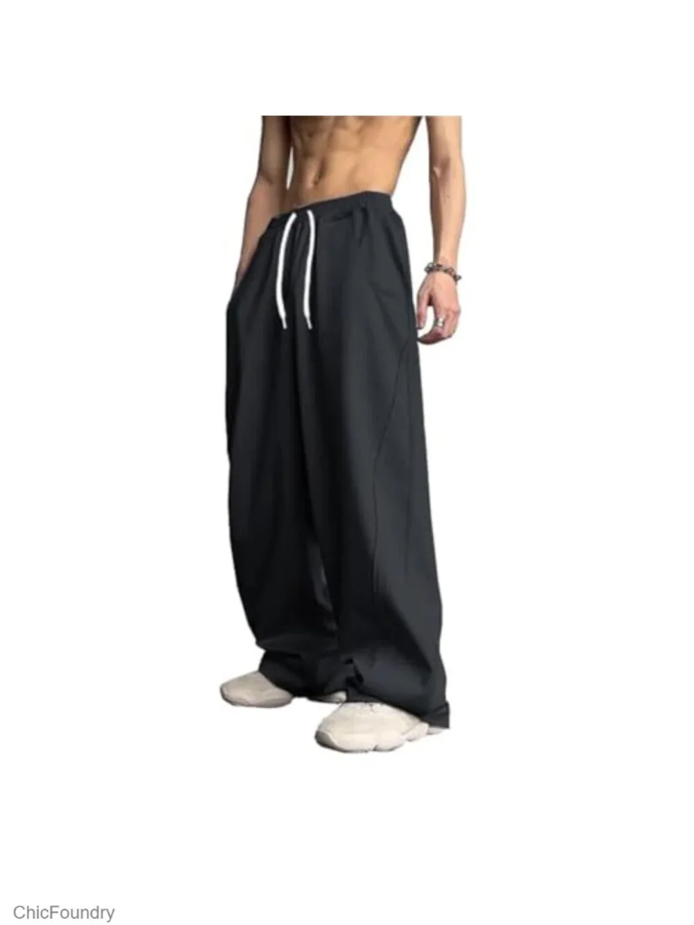 Men's Baggy Sweatpants Elastic Waist Drawstring Wide Leg Joggers with Pockets